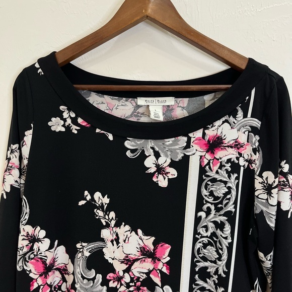 White House Black Market Black and Pink Floral 3/4 sleeve dress L - Picture 2 of 9